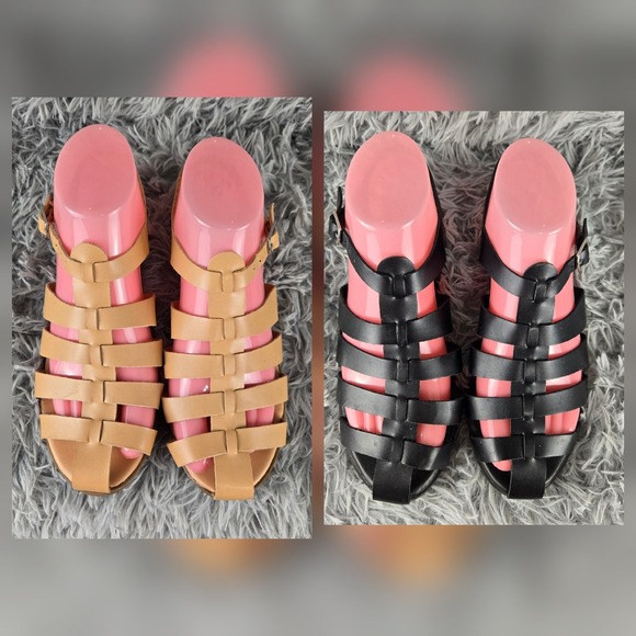 Set of 2 Old Navy 870650 Womand 4 1 Black 1 Tan‎ Buckle Strappy Sandals - Picture 3 of 9